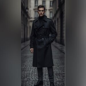 Vintage Christian Dior Black Double-Breasted Trench Coat